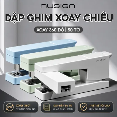 Dập Ghim Xoay Chiều Nusign x Deli - Dập Ghim Giữa Đóng Gáy Sách 50 Tờ Kèm Gỡ Ghim, Đế Chống Trượt Cao Cấp