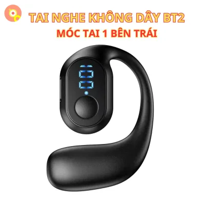 Bt2 Single Ear Headset - Left Ear Hook Design, Bluetooth 5.3, Led Screen, Loud and Clear Sound, Long Battery Life