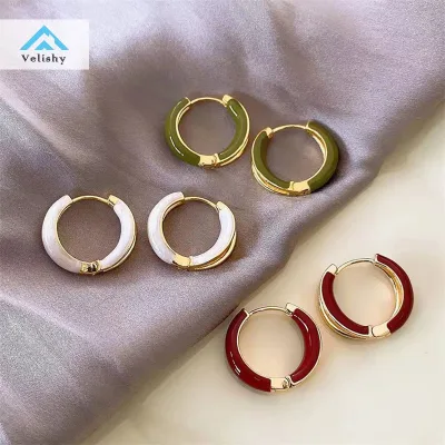 Velishy 1 Cặp Phong Cách Hàn Quốc Thanh Lịch Dầu Thả Kim Loại Vòng Bông Tai Vintage Tròn Khóa Tai Cho Nữ Cổ Điển Tai Trang Sức Dự Tiệc Quà Tặng