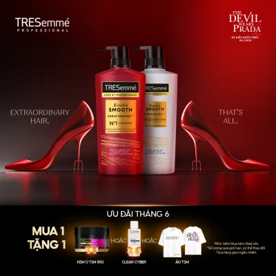 Combo Dầu Gội, Dầu Xả TRESemmé Keratin Smooth Keratinbond+ Cho Tóc Khô Xơ Rối Vào Nếp Suôn Mượt 640g,620g