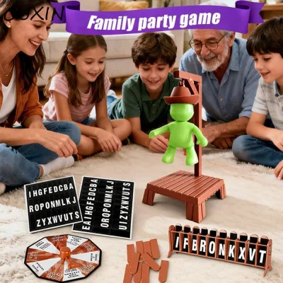 CUXIN Hangman Trò chơi từ bí ẩn, Tương tác phát triển trí thông minh Hangman Board Games, Trò chơi thông thường Giáng sinh với búp bê Nhiều người chơi treo bàn trò chơi gia đình