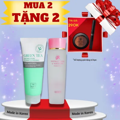 MUA 2 TẶNG 2 - Set chăm sóc da Hàn Quốc Sữa rửa mặt trà xanh The Rucy + Nước hoa hồng The Rucy tặng Mascara + Phấn mắt 3 màu #2 nâu