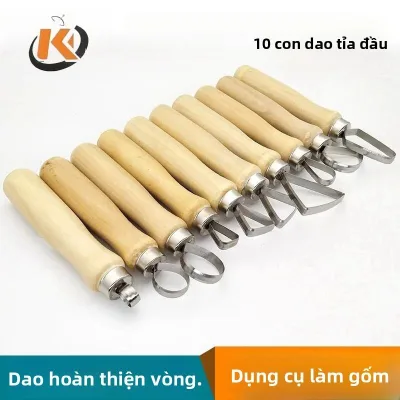 Bộ 10 Dụng Cụ Làm Đất Sét Đầu Lớn, Dụng Cụ Thủ Công Làm Đồ Gốm, Dụng Cụ Gỗ Dùng Cho Việc Làm Đồ Đất Sét