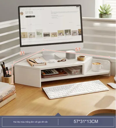 Bàn Kê Màn Hình Máy Tính Đặt Góc Bàn Giúp Ngồi Làm Việc Đúng Tư Thế Computer Conner Desk (Gỗ Trắng) 🔰Phụ Kiện Thuận Lợi🔰