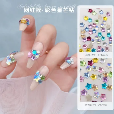 Bộ 50 Làm Móng Tay Xanh Dương Ngôi Sao Nhỏ Pha Lê Phụ Kiện Màu Sắc Hỗn Hợp Silva Cùng Phong Cách Ngôi Sao Năm Cánh Đáy Bằng Kim Cương Giả Trang Sức Móng Tay