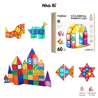 Đồ Chơi Nam Châm Ánh Sáng Cầu Vồng Bộ 60 mảnh - Cho Bé Chơi Xếp Hình Sáng Tạo - Mideer Colorful Magnetic tiles