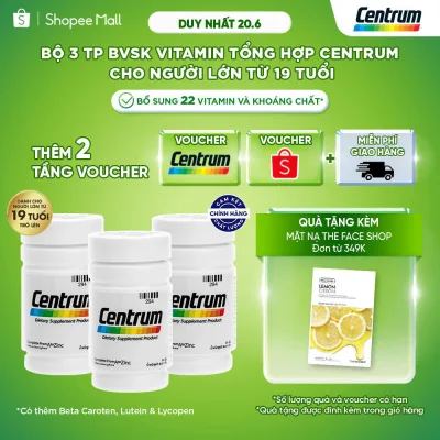 Bộ 3 TP BVSK Vitamin tổng hợp CENTRUM NGƯỜI LỚN từ 19 tuổi 30v bổ sung hơn 20 vitamin & khoáng chất
