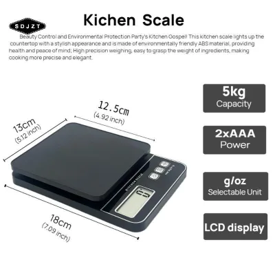 < SDJZT > Màn hình LCD quy mô nhà bếp kỹ thuật số có độ chính xác cao Công cụ đo thực phẩm di động 5kg để nướng tại nhà bếp nấu ăn đang giảm giá