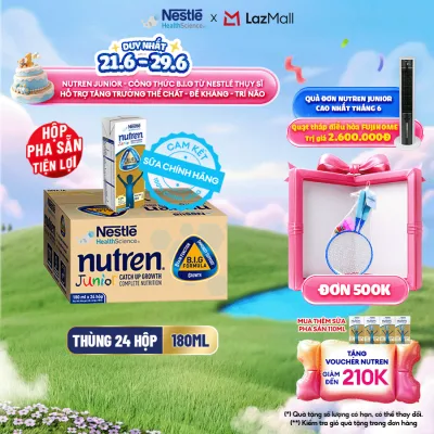 Box of 24 Boxes of Nestlé Nutren Junior Swiss Ready-To-Drink Milk Formula Big for Physical Growth, Brain, and Immunity 180ml, 1-10 Years Old