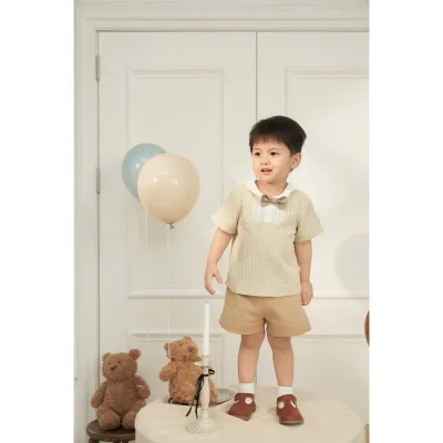 Set Bộ Cộc Tay Không Kèm Nơ Sơ Mi Obebi Mùa Hè Đi Tiệc, Đi Chơi Đi Học Cho Bé Tù 8 - 22kg SB46