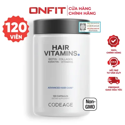 Codeage Hair Vitamins (120 Tablets) Supplement with Collagen, Biotin and Onfit Minerals and Vitamins