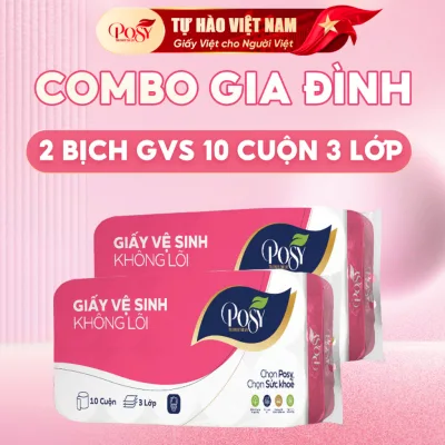 Combo 2 bịch giấy vệ sinh Posy 10 cuộn 3 lớp có lõi hoặc không lõi, dễ tan trong nước, thấm hút nhanh