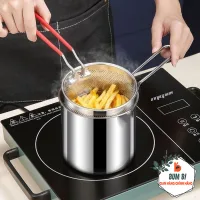 Bộ Nồi Chiên Inox Ngập Dầu Dung Tích 1200ml Có Tay Cầm, Nồi Chiên Nhúng Cỡ Nhỏ Kèm Rổ Lọc Dầu Sâu Lòng Thiết Kế Nhỏ Gọn