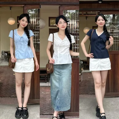 Áo Sơ Mi Cổ Tim Nữ Phối Ren Thắt Nơ Ngực Dây Buộc Sau Lưng Mặc Hè HA202 HMStyle