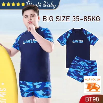 Bộ bơi big size cho bé trai mập béo, mẫu áo cộc tay quần đùi phóng khoáng, size cỡ lớn đến 85kg, chất thun bơi lạnh mịn mát đẹp | BT98