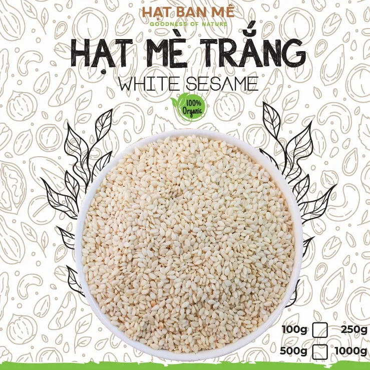 HẠT MÈ TRẮNG THUẦN CHỦNG HỮU CƠ TỰ NHIÊN 100g-250g-500g ( Hạt vừng sống) dùng nấu chè, làm bánh & sữa, muối mè, bơ.