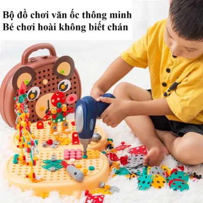 Engineer assembly toy set with electric drill, screw driver toy for children from 3 years old, develops thinking and motor skills