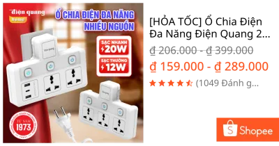 [HỎA TỐC] Ổ Chia Điện Đa Năng Điện Quang 2500W Tích Hợp Cổng USB&TypeC Sạc Thường, Sạc Nhanh Tiện Lợi, Bảo hành 12 tháng