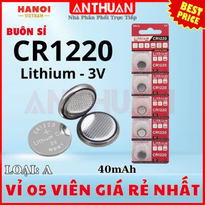 Vỉ 5 Pin Cúc áo CR1220 3V pin chất lượng giá rẻ cho Smartkey, Cmos Máy tính, Điều Khiển