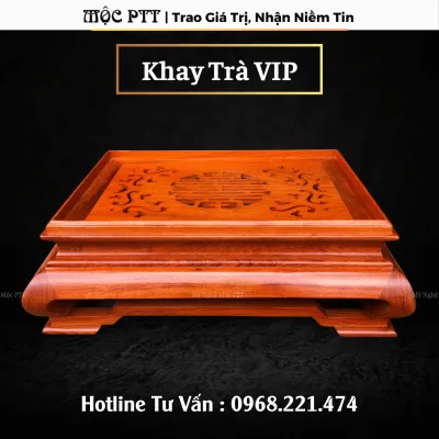Khay Trà Gỗ Hương mẫu Trơn VIP trang trí phòng khách phòng làm việc , đồ dùng để ấm chén , uống trà