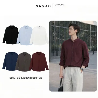 Áo Sơ Mi Cổ Tàu Dài Tay NAMAD Chất Liệu Kaki Cotton Mềm Mịn Forrm Rộng Thấm Hút Mồ Hôi K007
