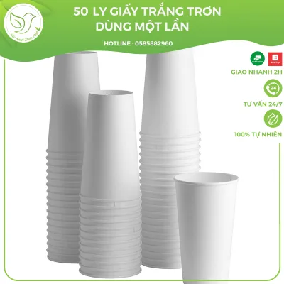 50 Ly giấy trắng nhiều size, cốc uống nước văn phòng, sự kiện, dùng một lần thân thiện với môi trường - Không kèm nắp