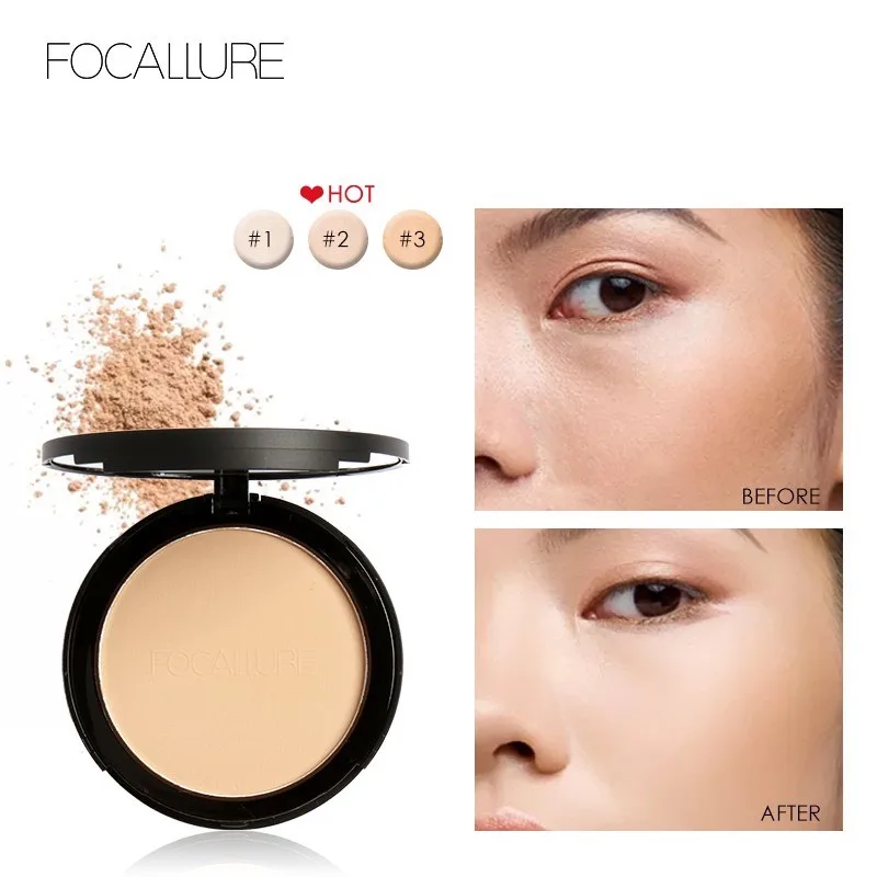 Phấn phủ dạng nén trang điểm FOCALLURE kiềm dầu chống nước kèm bông trang điểm Trong hộp 70g