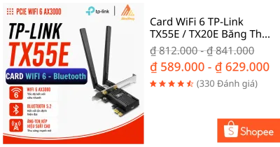 Card WiFi 6 TP-Link TX55E / TX20E Băng Thông Ax3000 Ax1800 , Bluetooth 5.2 Dành cho PC