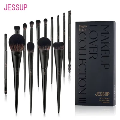 Jessup Bộ Cọ Trang Điểm 14 Chiếc Cọ Trang Điểm Đường Viền Phấn Nền Phấn Mắt Nổi Bật Phối Kem Che Khuyết Điểm Lót Elegant black T336