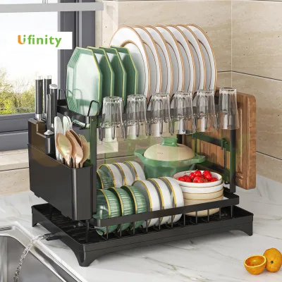 Lifinity Multifunctional Kitchen Folding Shelf, Dish Rack - Carbon Steel, 42&55cm Black
