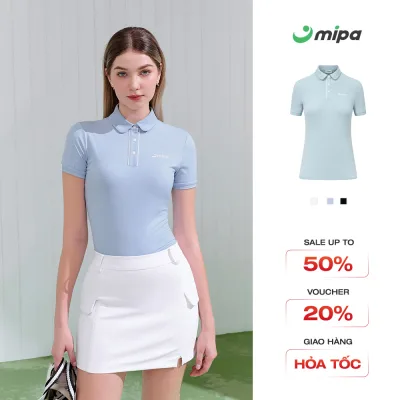 Mipa Women's Short-Sleeved Golf Polo Shirt with Youthful, Elastic, Antibacterial Collar Detail Jimmy Top