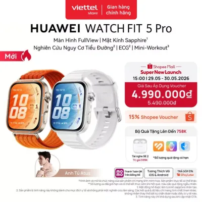Đồng Hồ Thông Minh HUAWEI WATCH FIT 5 Pro| Titanium&Kính Sapphire2.5D| Nghiên Cứu Nguy Cơ Tiểu Đường