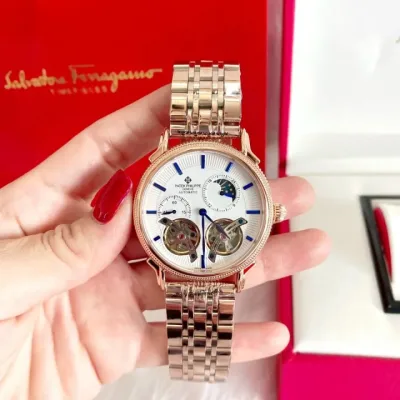 Đồng hồ cơ lộ máy 2 máy automatic dây kim loại 2 màu lựa chọn