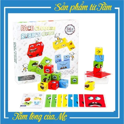 Đồ Chơi Board Game Xếp Hình Lập Phương Thay Đổi Biểu Cảm Bằng Gỗ Theo Mẫu Cho Bé Thông minh
