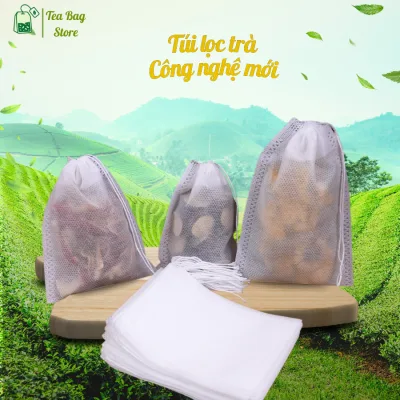 Túi lọc trà, thảo dược Tea Bag Vải không dệt công nghệ mới, có dây rút dày dặn, bền chắc, sờ mịn tay,Set 100 túi.