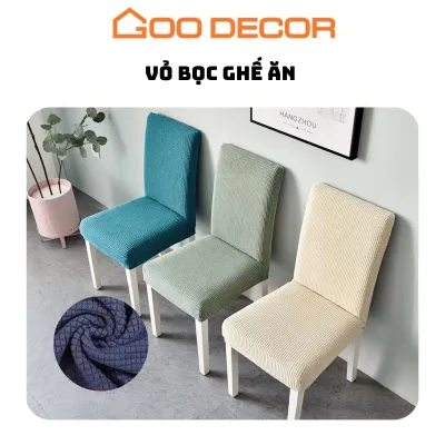 Bọc ghế ăn GOO Decor, vỏ bọc ghế ngồi bàn ăn vải nhung gân dày dặn co giãn mềm mại