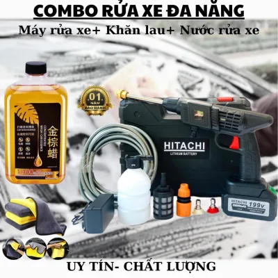Máy rửa xe Cầm Tay Chạy Pin đi kèm phụ kiện lau xe cao cấp được bảo hành 12 tháng