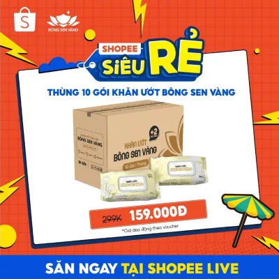 Thùng 10 gói Khăn ướt cao cấp Bông Sen Vàng 100 tờ, mềm mại, không cồn