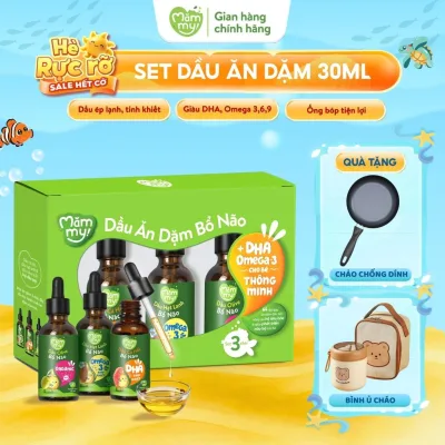 Dầu ăn dặm cho bé Mămmy Cá hồi, Hạt lanh, Olive, Bơ, Gấc, Óc chó bổ sung DHA bé 6 tháng, chai 30ml
