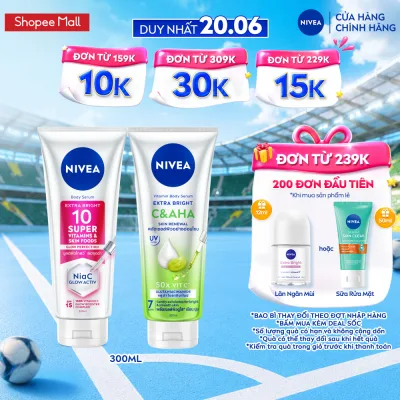 Serum Dưỡng Thể NIVEA 10 Super Vitamins & Skin Foods Sáng Da/Vitamin Extra Bright C&AHA Dưỡng Sáng (300ml) - 93824/99197