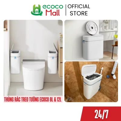 Thùng rác treo tường ECOCO 8L và 12L nắp kín, tự động đóng gói linh hoạt cho không gian hẹp nhà bếp, nhà tắm đa năng