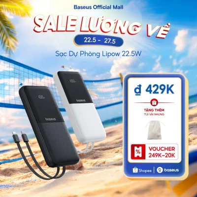 Sạc Dự Phòng Baseus Lipow 20000mAh – Cáp Kép, Màn Hình Kỹ Thuật Số, Công Suất 22.5W