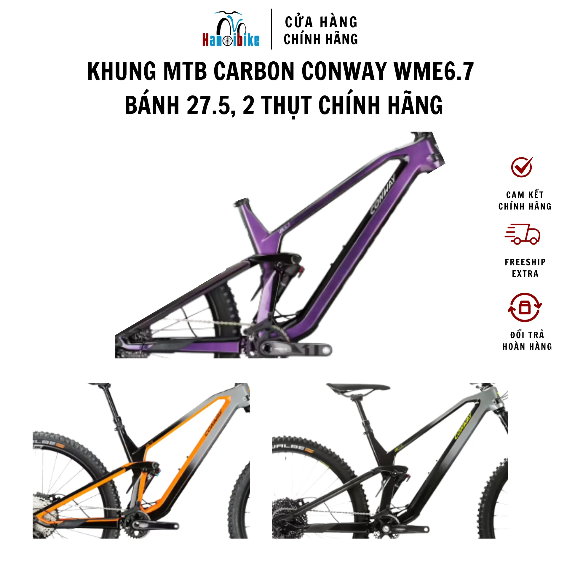 Khung MTB carbon CONWAY WME6.7 bánh 27.5, 2 thụt chính hãng, xe đạp thể thao