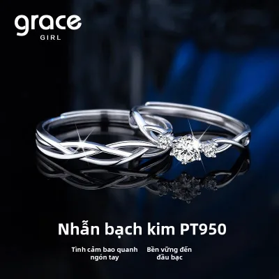 Grace Girl | Nhẫn Bạch Kim PT950 Đính Kim Cương Cho Đôi