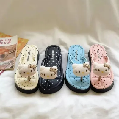 Dép nữ Tông kẹp xỏ ngón sticker mèo kitty nơ đế cao 5cm TongMeoBi 2526