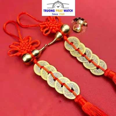Hồ Lô Đồng Treo Phong Thủy Kèm Đồng Xu Ngũ Đế – Dây Treo Chiêu Tài