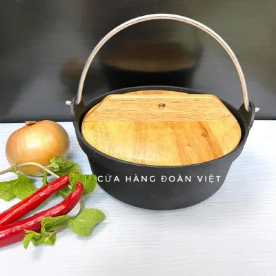 M1 Nồi Gang, Thố Gang Nắp Gỗ Cao Cấp, Dùng được bếp từ I Nồi Nấu Mì Cay, Cơm Chiên, Thố Lẩu, Kho Tộ. Nồi CHỐNG DÍNH NẮP GỖ nặng 1500g. Đồ gia dụng Nhà Bếp Dụng cụ pha chế Nguyên liệu Thực Phẩm