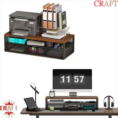 Giá đỡ màn hình máy tính CRAFT, Thiết kế 2 tầng có ngăn kéo để bàn Máy nâng, Lưới kim loại hiện đại Chống rỉ sét Chịu tải lớn Máy tính xách tay Kệ lưu trữ máy tính Trường học
