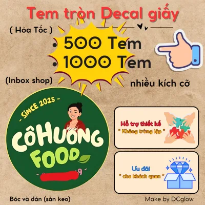 Combo 1000 Tem Decal Giấy Tròn, In theo yêu cầu, nhiều kích cỡ, tem logo, tem cảm ơn, dán ly trà sữa, hộp bánh, hộp quà