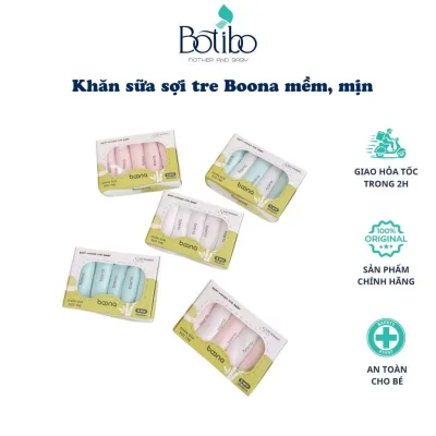 Combo ( 3 Hộp ) 5 Khăn Sữa Boona Sợi Tre 2 Lớp Bản Màu Trơn Mềm, Mịn - An Toàn Cho Làn Da Của Bé Botibo kids